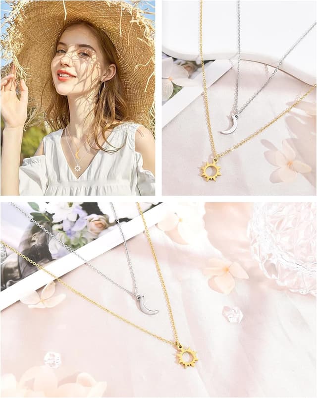 Detalle de SUNSH Sonne- & Mond-Halskette (Damen) aus 316L Edelstahl – verstellbare Kette, nickelfrei