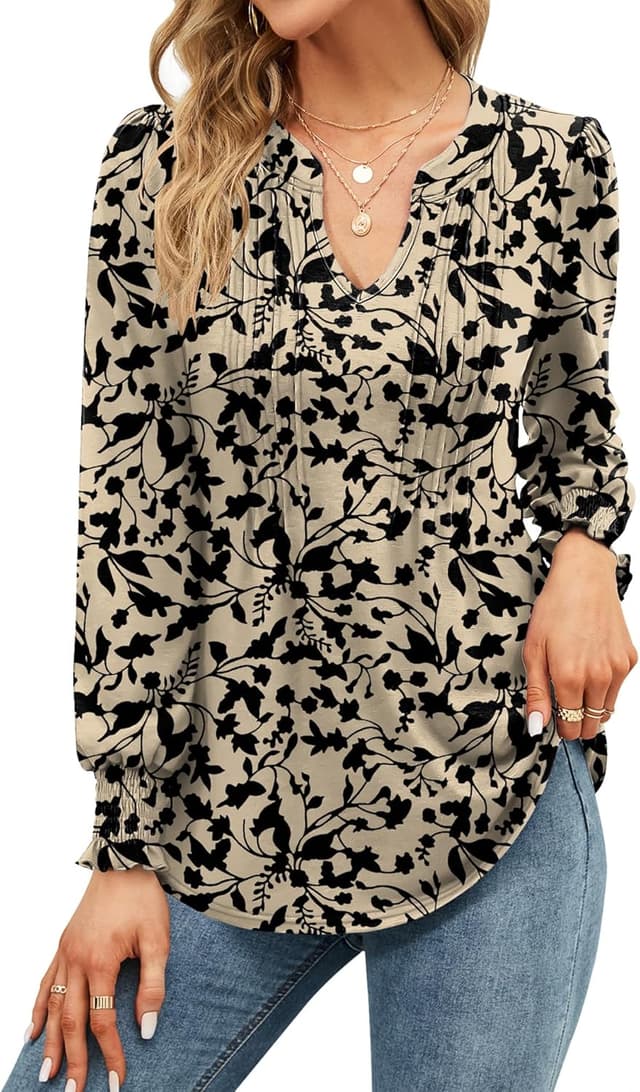 Detalle de EFFAN V neck puff sleeve tunic top