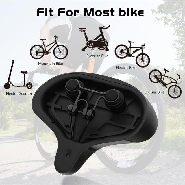 Detalle de Twomaples Extra Wide Bike Seat for Women & Men — Oversized Comfort Saddle for Peloton, Exercise, Electric, Mountain & Cruiser Bikes