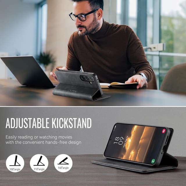 Detalle 2 de Lonjanfon Coque Samsung Galaxy A36 5G cuir PU premium avec blocage RFID, porte-cartes et support magnétique – Noir