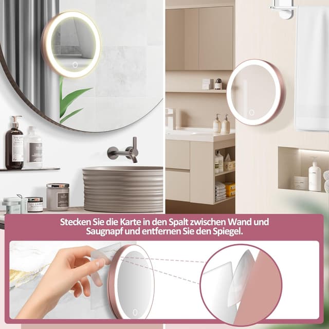 Detalle de MOMOKUBA Vergrößerungsspiegel mit Saugnapf, 30-fach & Beleuchtung (Roségold)