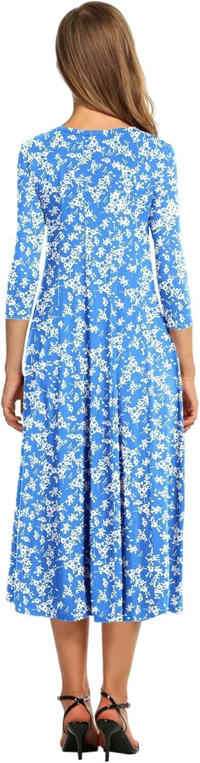 Detalle 2 de HOTOUCH Women’s 3/4 Sleeve A-Line & Flare Midi Dress with Swing Hem