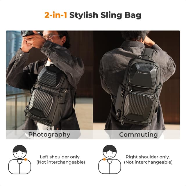 Detalle de K&F CONCEPT Kamera-Umhängetasche mit Hartschale – wasserdichte Fototasche für DSLR/SLR und spiegellose Kameras (Schwarz)