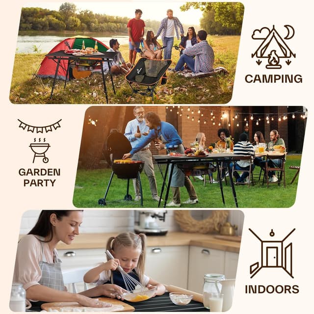 Detalle 2 de Sportneer Tavolo da campeggio pieghevole 90×52 cm con altezza regolabile (45–65 cm)