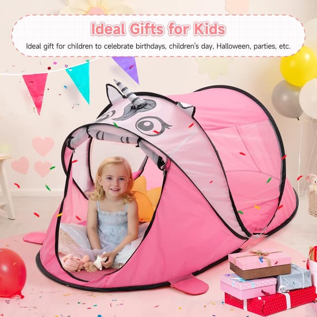 Detalle 2 de BTGGG Kids Pop Up Tent – Foldable portable playhouse for indoor & outdoor play (Pink Unicorn, 182 x 96 x 82cm)