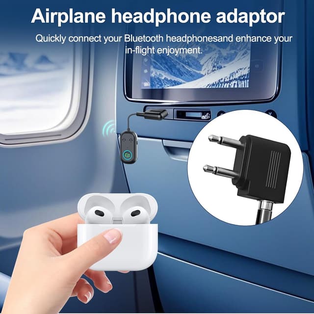 Detalle de Bluetooth 5.3 2-in-1 Transmitter Receiver (3.5mm) for TV, Car and Airplane — Dual headphone pairing