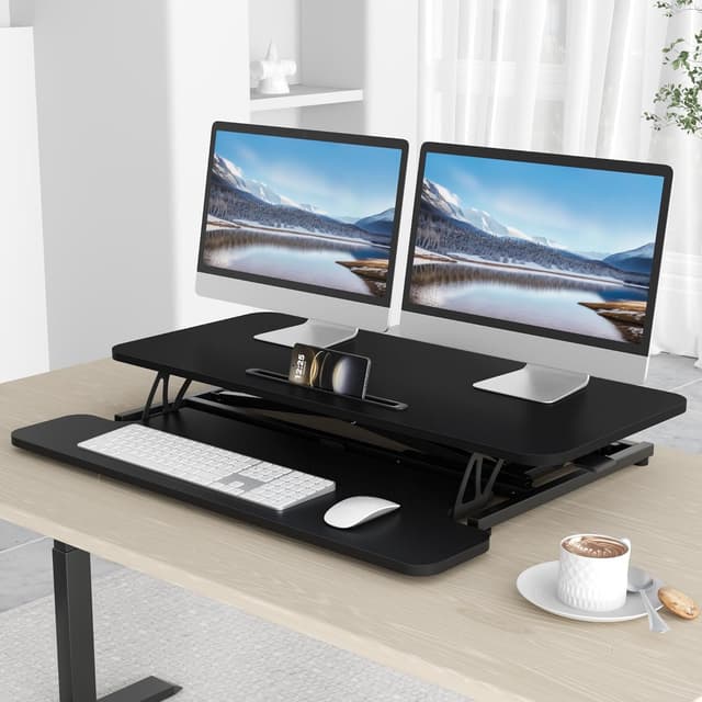 Detalle 2 de ERGOMAKER Standing Desk Converter (36"/91cm wide) sit-stand desk riser for dual monitors