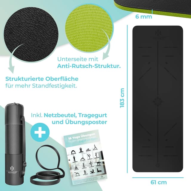 Thumbnail 6 de KESSER® Gymnastikmatte mit Tragegurt – rutschfeste TPE Fitness-/Yogamatte, 183 x 61 cm