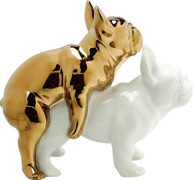 Detalle de Kare Design figurine décorative Love Dogs en porcelaine blanche et dorée (17x11x20 cm)
