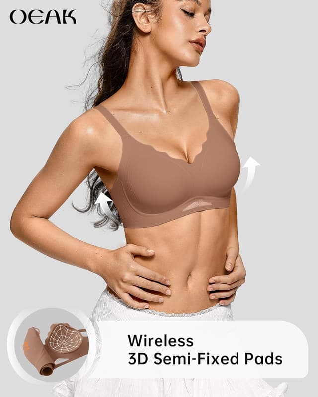 Detalle 2 de OEAK Womens Wireless Scalloped Push-Up Bra 🩲