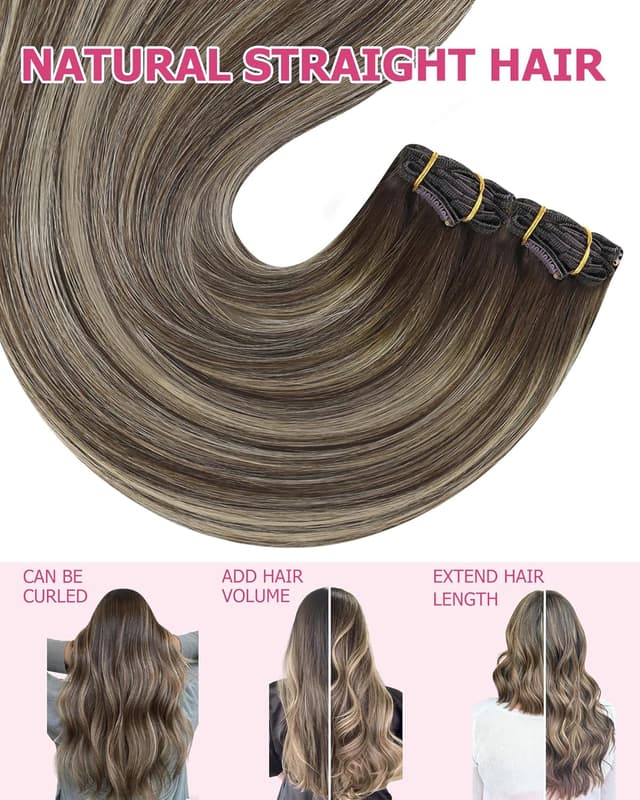 Thumbnail 6 de YoungSee Clip-in Echthaar Extensions Ombre Braun/Blond (50 cm, 120 g) – 7-teilig mit Clips