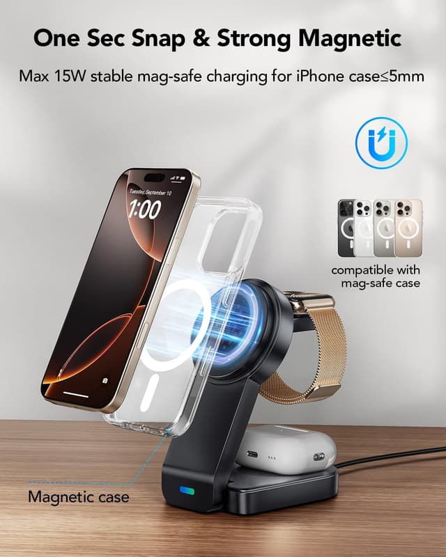 Detalle de GLILAVOX 3-in-1 magnetic wireless charger