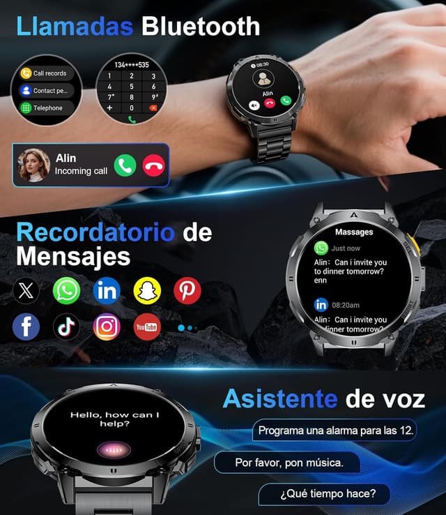 Detalle 2 de LIGE Reloj Inteligente Hombre con Linterna y GPS 🌟