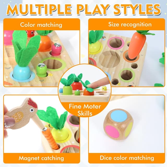 Detalle de Montessori Wooden Carrots Magnetic Toy 12 months