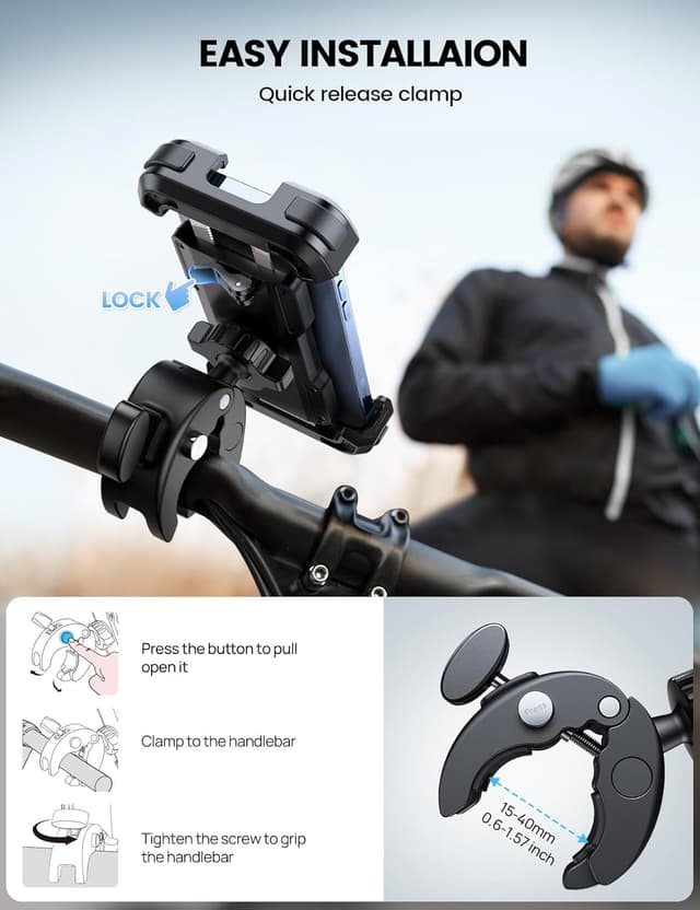 Thumbnail 3 de Lamicall supporto telefono bici con clip manubrio e rotazione 360° (smartphone 4,7–6,8")