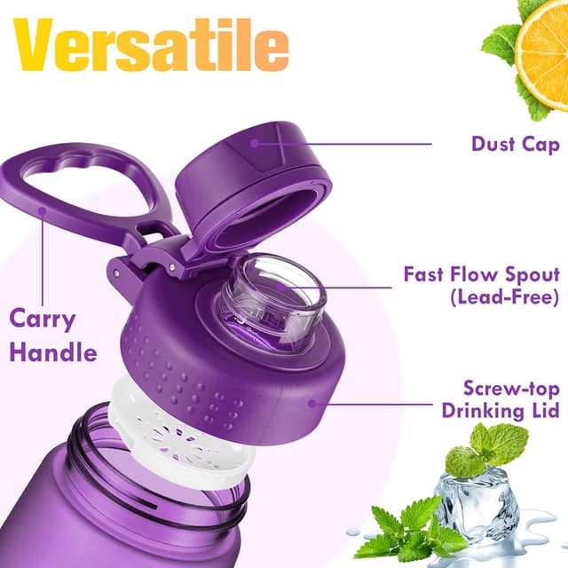 Detalle de GOPPUS 1L Clear Tritan Water Bottle (32oz) with Screw Lid, Fruit Infuser & Leakproof Handle