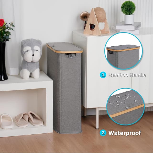 Detalle 2 de efluky Wäschekorb Schmal 63L mit Deckel