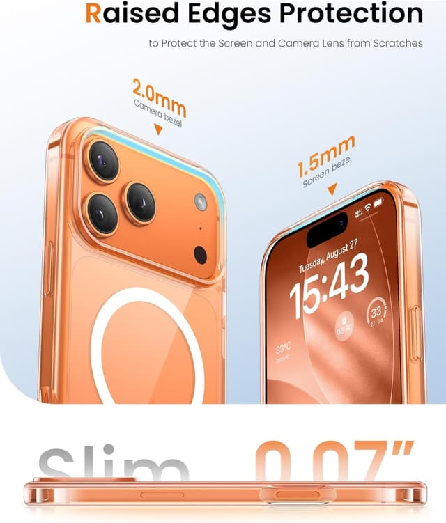 Detalle de BXYJY iPhone 17 Pro Max Magnetic Case (Clear) with Built-In Stand & MagSafe Charging Compatibility