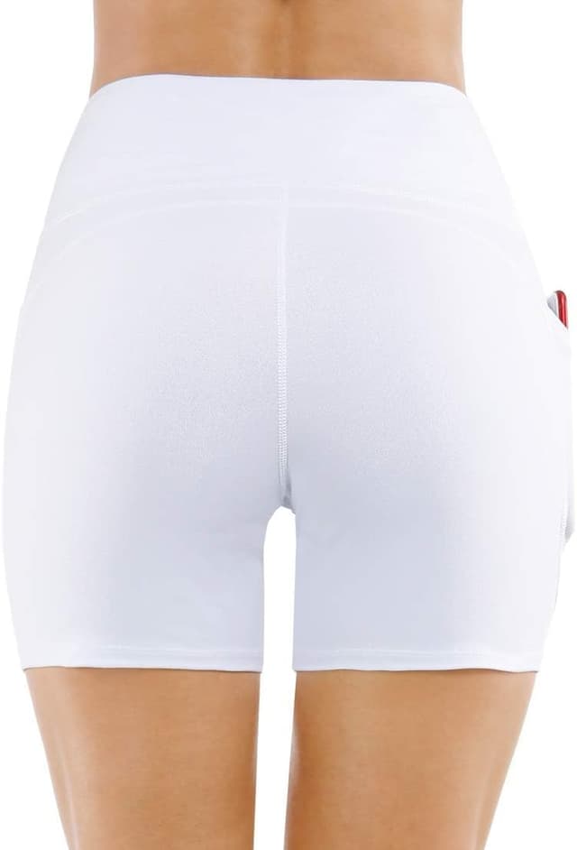 Detalle de THE GYM PEOPLE Pantaloncini Sportivi Donna a Vita Alta con Tasche per Yoga, Palestra, Corsa Estiva