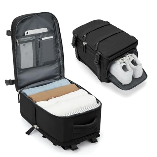 Detalle de BJLFS Mochila de cabina 40x30x20 para avión (Ryanair, Wizzair) con bolsillo portátil de 17" y compartimento seco/húmedo, negra