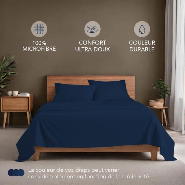 Detalle de Dreamzie Parure de lit 140x200 cm (4 pièces) en microfibre certifiée Oeko-Tex, beige