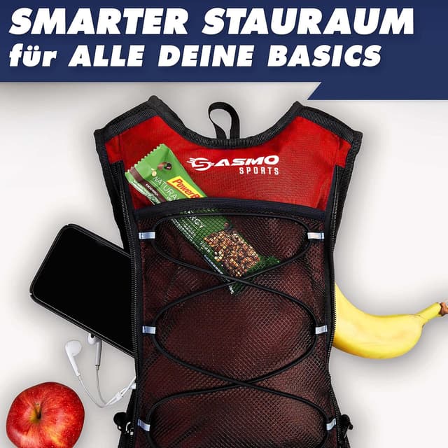 Detalle 2 de SASMO Sports Laufrucksack 6L (Rot) mit Thermofach – ultraleicht, mit Regenschutz und Reflektoren