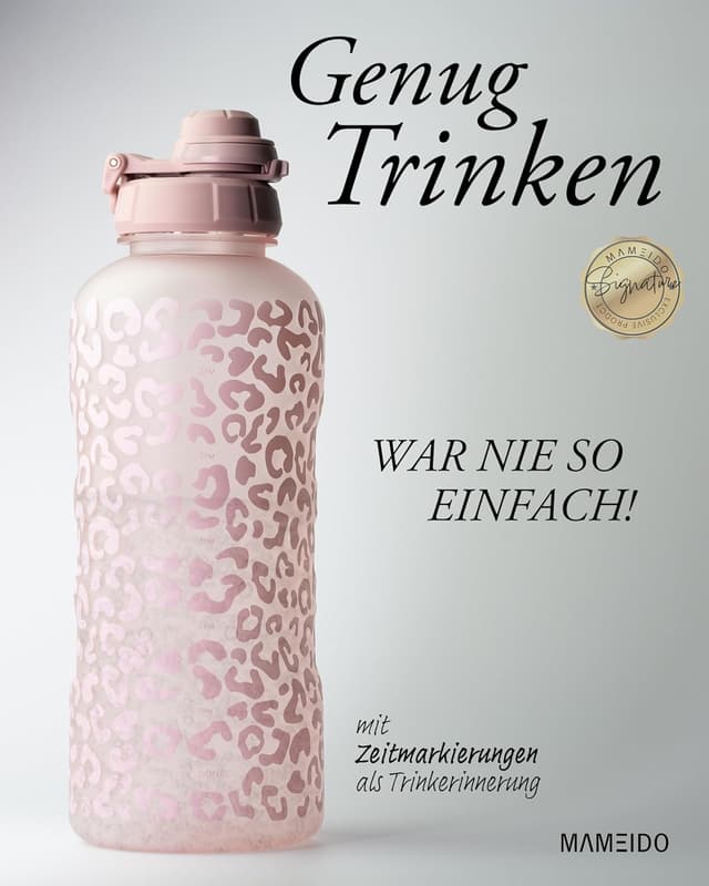 Detalle 2 de MAMEIDO Trinkflasche mit Strohhalm & Zeitmarkierung 2 l (Tritan, auslaufsicher, BPA-frei)