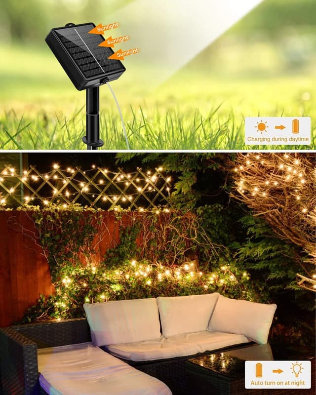 Detalle de kolpop Solar Fairy Lights Outdoor (24m/79ft, 240 warm white LEDs, IP55, 8 modes)