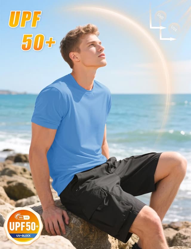 Detalle de KEFITEVD Men’s quick-dry stretchy T-shirt with UPF 50+ fabric for summer sport