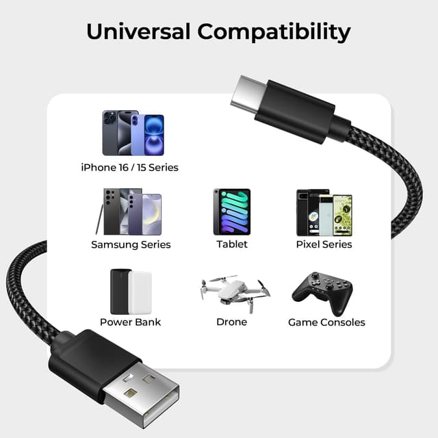 Thumbnail 6 de Basesailor Ladekabel USB-A auf USB-C für iPhone 17, PS5-Controller & USB-C-Geräte (2er Set, 2 m) – Schwarz