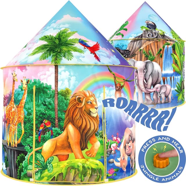 Detalle de W&O Jungle Adventure Play Tent with Lifelike Animal Sounds (pop-up jungle play tent)