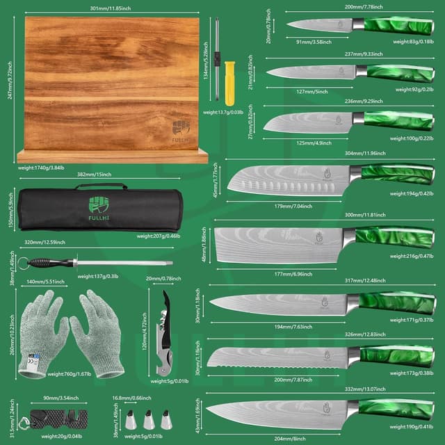 Thumbnail 1 de FULLHI Juego de 15 Cuchillos Japoneses con Mag... 🍣