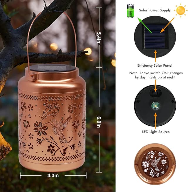 Thumbnail 4 de Solar Lanterns Outdoor Garden Decor Hummingbird Light