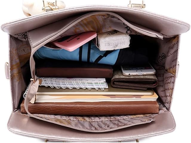 Detalle de MORGLOVE 4-Piece Gold PU Leather Handbag Set (Top Handle, Shoulder & Card Purse)