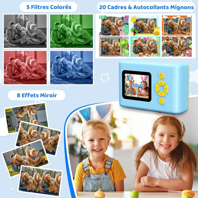 Detalle 2 de CHAKEYAKE Appareil photo instantané enfant 20MP 1080P avec écran 2,4 pouces (bleu)