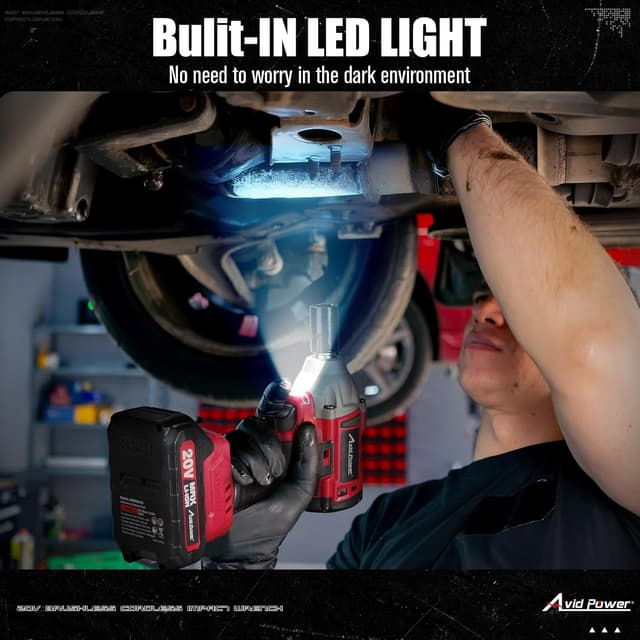 Thumbnail 6 de AVID POWER 20V Brushless 1/2” Impact Wrench (332 ft-lbs / 450 N.m) with 2.0 Ah Battery, 2 Speeds, LED & Sockets