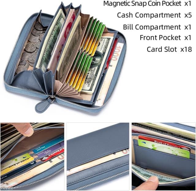 Detalle 2 de SCHLATUM RFID blocking leather zip wallet — large capacity 👛