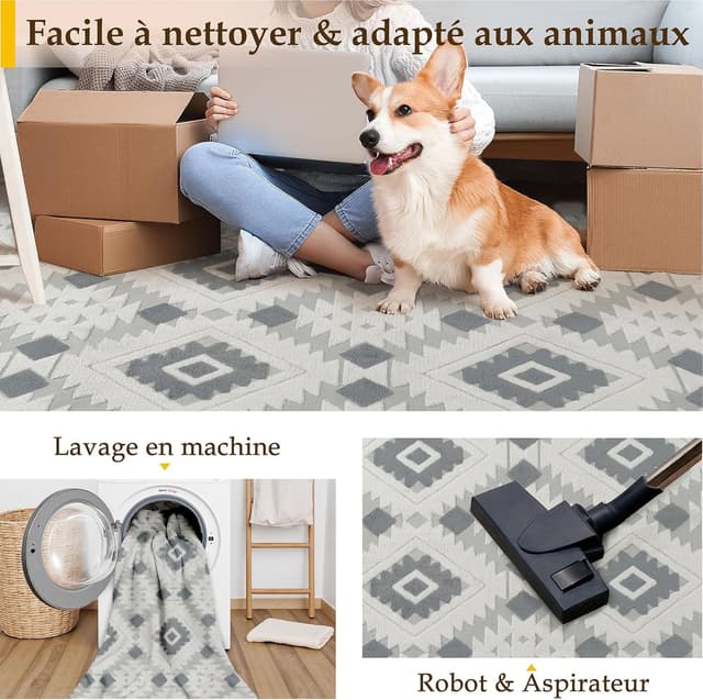 Detalle 2 de PureCozy Tapis de salon 160x230 cm Bleu gris antidérapant, lavable en machine