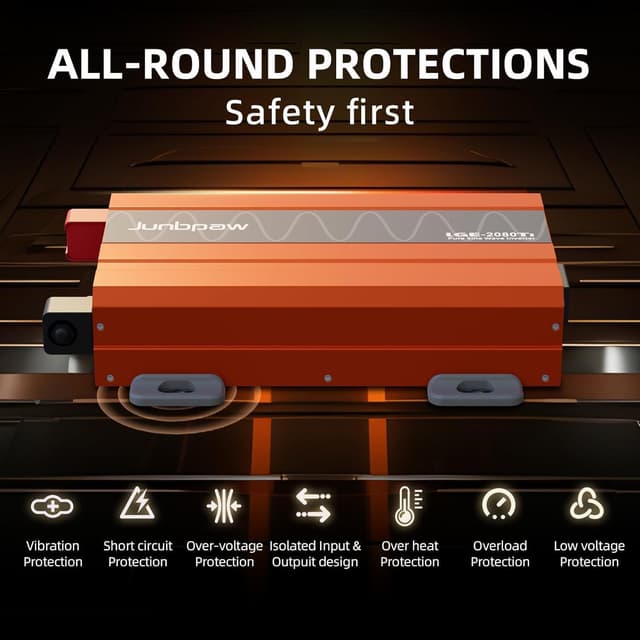 Detalle de Junbpaw 2080W Pure Sine Wave Inverter (24V to 110V) — Quiet DC to AC for Home, RV, Off-Grid & Camping (LGE-24-2080TI)
