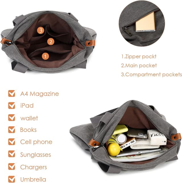 Detalle de Myhozee Damen Canvas Handtasche & Umhängetasche – geräumige Crossover-Strandtasche für Alltag, Schule und Reisen