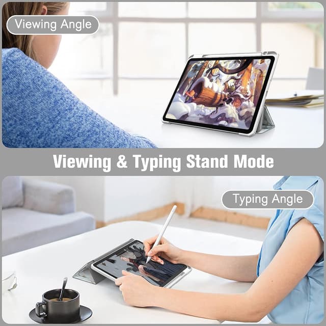 Detalle 2 de FINTIE Hybrid Case for iPad Air 11-inch (M4/M3/M2) – shockproof slim clear acrylic cover with Pencil holder, cloudly marble