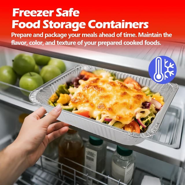 Detalle de MAXTBEE 9x13 Aluminum Foil Pans with Lid (10-Pack) — Heavy-Duty Disposable Tin Trays