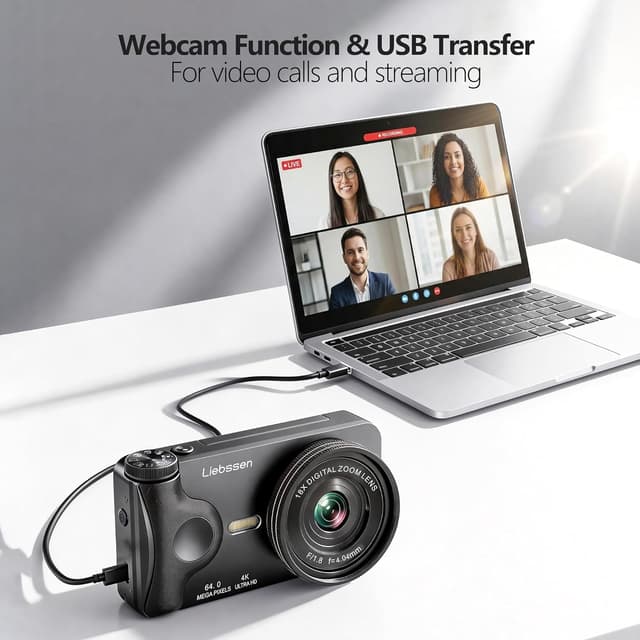 Thumbnail 6 de 4K Digital Camera (64MP Autofocus) with 3.0'' Flip Screen, Time Lapse, Slow Motion and 20 Filters — Portable for Photo & Vlog