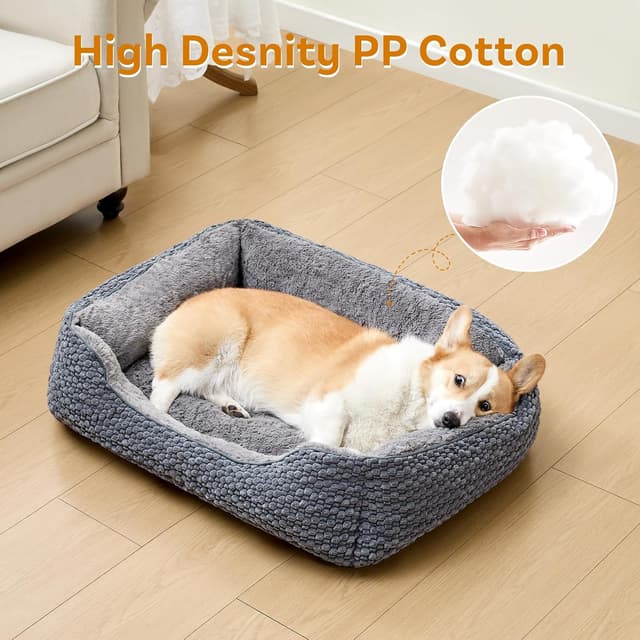 Detalle de Oveppy Large Dog Bed 76x62x23cm – Washable super-soft rectangle with raised edge