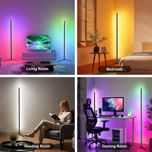 Detalle 2 de Riyo corner floor lamp — smart LED RGB with app & remote, music sync and adjustable height