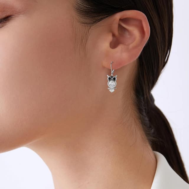 Detalle de J.WUEN boucles d’oreilles pendantes femme en argent 925 avec hiboux et zirconite cubique