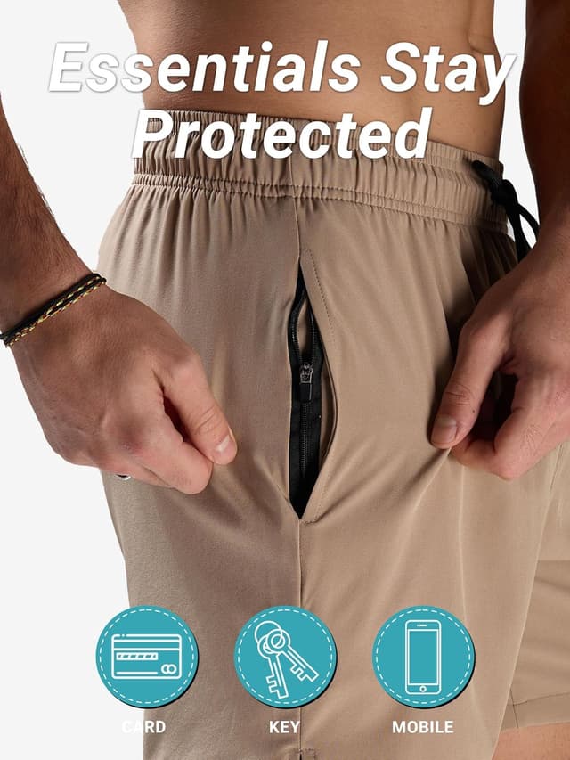 Detalle de Arcweg men’s 2-in-1 swim trunks with compression liner, quick-dry stretch and zip pockets