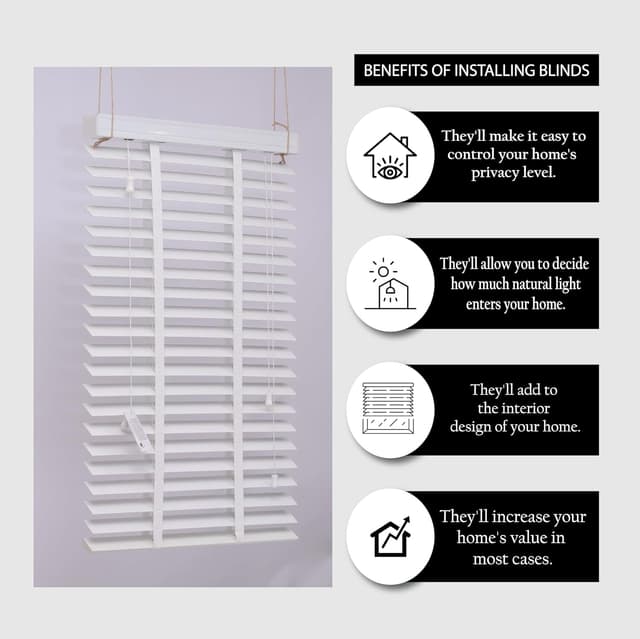 Detalle 2 de Funky Gadgets Faux Wood Blinds 50mm Wooden Grain Venetian Blind, White/Silver Grey, 120cm x 150cm (Trimmable, Child Safe)