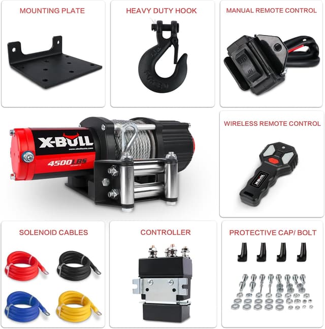 Detalle 2 de X-BULL Winch 4500LBS Electric Winch (Steel Cable, Roller Fairlead, Wired Handle + Wireless Remote)
