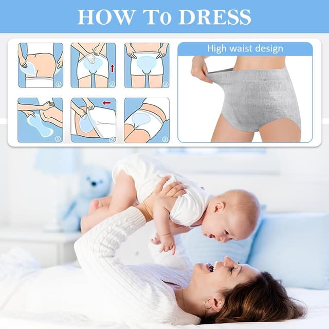 Detalle 2 de Culottes post-accouchement jetables ACWOO (lot de 4) : slips maternité taille haute pour incontinence et césarienne